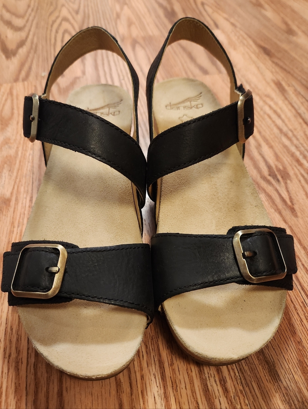 Dansko Black Leather Slingback Sandals with Buckles